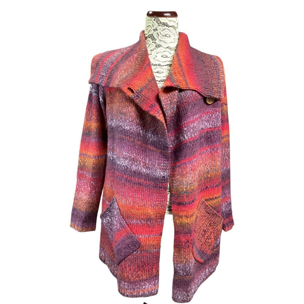 J.Jill women's knit cardigan multicolor Stripe Wool Blend XS
